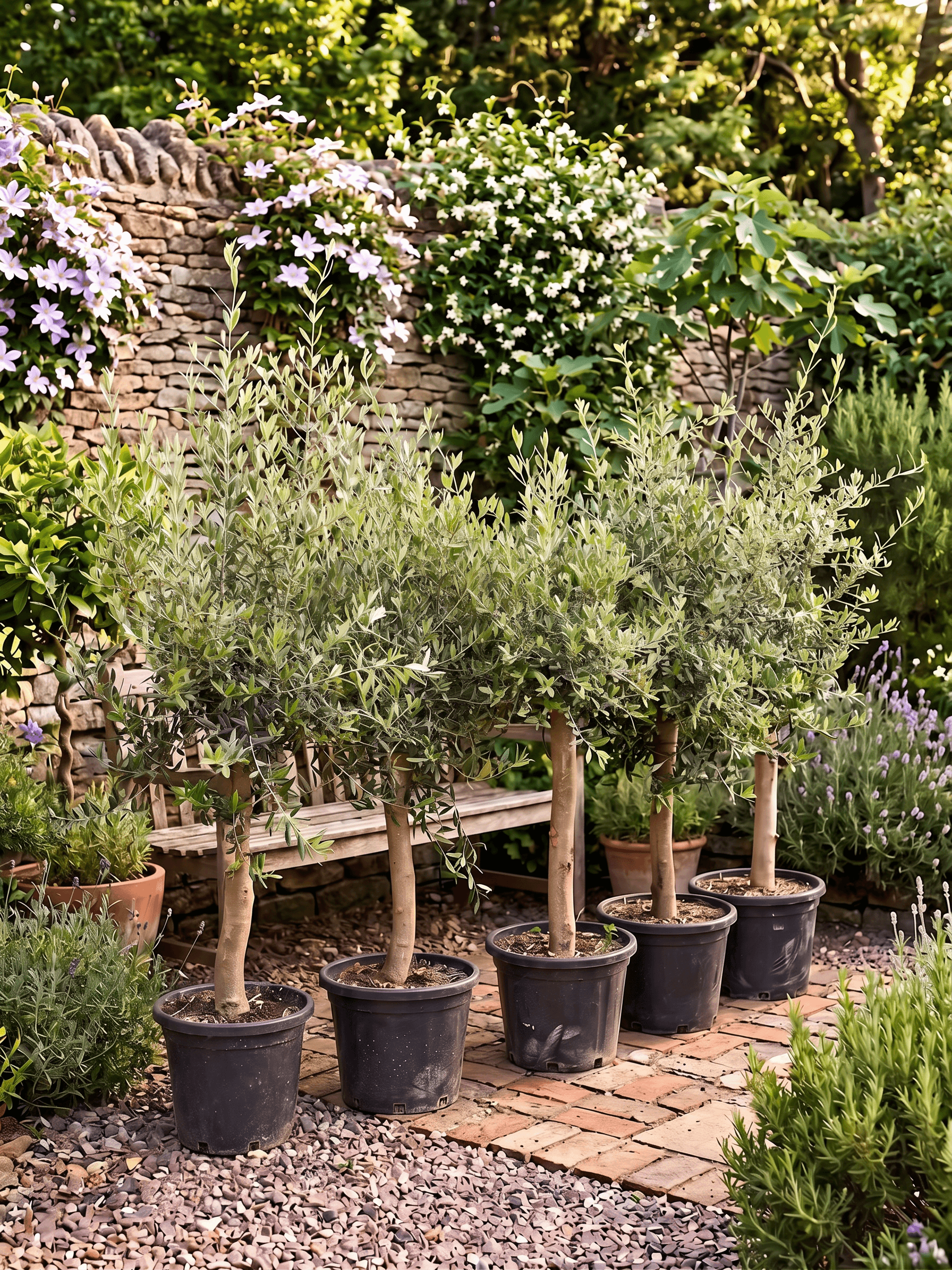 Signature Olive Tree in a Cotswolds walled garden - Olea Europaea UK
